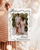 Christmas Card Template, Photo Christmas Card, Wavy Holiday Card, Family Christmas Card, Bow Holiday Card, Hand Drawn Merry Christmas, H1
