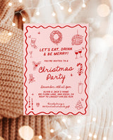 Christmas Party Invitation, Holiday Party Invite, Hand Drawn Christmas Invitation, Boho Christmas Party Invite, Editable Template, H1