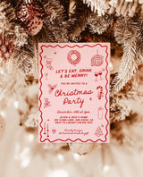 Christmas Party Invitation, Holiday Party Invite, Hand Drawn Christmas Invitation, Boho Christmas Party Invite, Editable Template, H1