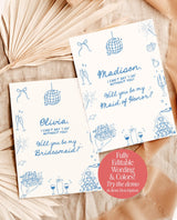 Bridesmaid Proposal Card, Hand Drawn Bridesmaid Proposal Card, Bow Bridesmaid Proposal Template, Will You Be My Bridesmaid, Whimsical, H1