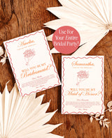 Bridesmaid Proposal Card Template, Bridesmaid Card, Will You Be My Bridesmaid, Wavy Border, Bow Proposal, Bouquet Bridesmaid Proposal, H1