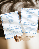 Bridesmaid Proposal Card Template, Bridesmaid Card, Will You Be My Bridesmaid, Wavy Border, Bow Proposal, Bouquet Bridesmaid Proposal, H1