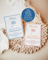 Bridesmaid Proposal Card Template, Bridesmaid Card, Will You Be My Bridesmaid, Wavy Border, Bow Proposal, Bouquet Bridesmaid Proposal, H1