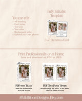 Christmas Card Template, Photo Christmas Card, Wavy Holiday Card, Family Christmas Card, Bow Holiday Card, Hand Drawn Merry Christmas, H1