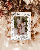 Christmas Card Template, Photo Christmas Card, Wavy Holiday Card, Family Christmas Card, Bow Holiday Card, Hand Drawn Merry Christmas, H1