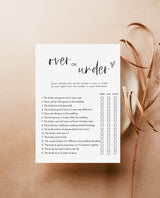 Over or Under Bridal Shower Game