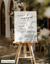 Engagement Party Welcome Sign | Minimalist Modern Champagne Tower - Printed Sign by Wild Bloom Design Studio