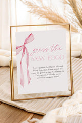 Guess the Baby Food Game Sign Baby Shower Game Sign | Pink Bow - Printed Sign by Wild Bloom Design Studio