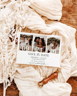 Minimalist Photo Save the Date with Envelopes | Modern Boho 3 Photo Strip - detail view