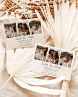 Minimalist Photo Save the Date with Envelopes | Modern Boho 3 Photo Strip - close-up detail