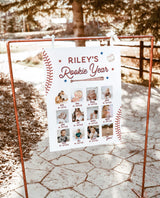 Rookie of the Year 1st Birthday Photo Collage Sign | Baseball Monthly Milestone - close-up detail