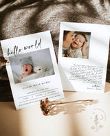 Hello World Photo Birth Announcement with Envelopes | Minimalist Newborn BA-01 - mockup display