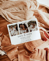 Minimalist Photo Save the Date with Envelopes | Modern Boho 3 Photo Strip - styled photo