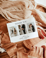 Photo Wedding Thank You Card with Envelopes | Minimalist 3 Photo Strip - detail view