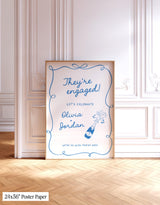 Champagne Engagement Party Welcome Sign - Blue Calligraphy