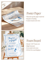 Champagne Engagement Party Welcome Sign - Blue Calligraphy