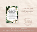 Tropical Scavenger Hunt Bachelorette Editable Game | Printable Palm Leaves Self-Editing Template