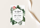 Editable Reception Party Invite Template | Tropical Watercolor Green Leaves