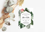 Editable Reception Party Invite Template | Tropical Watercolor Green Leaves