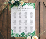 Tropical Editable Seating Chart Sign | Printable Seat Arrangement Watercolor Leaves Wedding Poster