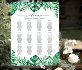 Tropical Editable Seating Chart Sign | Printable Seat Arrangement Watercolor Leaves Wedding Poster