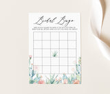 Succulent Bridal Bingo Editable Game | Printable Desert Cactus, Customizable Self-Editing Template