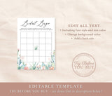 Succulent Bridal Bingo Editable Game | Printable Desert Cactus, Customizable Self-Editing Template