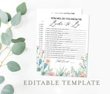 Fiesta Bridal Trivia Editable Game | Succulent Desert Cactus, Customizable Self-Editing Template