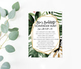 Tropical Scavenger Hunt Bachelorette Editable Game | Printable Palm Leaves Self-Editing Template