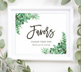 Printable Tropical Favors Sign | Wedding Reception Baby Bridal Shower Gift Favors Sign