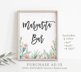 Fiesta Margarita Bar Sign | Watercolor Cactus Shower Decor Sign