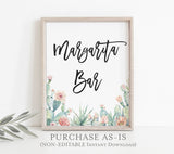 Fiesta Margarita Bar Sign | Watercolor Cactus Shower Decor Sign