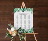 Tropical Editable Seating Chart Sign | Printable Seat Arrangement Watercolor Leaves Wedding Poster