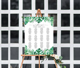 Tropical Editable Seating Chart Sign | Printable Seat Arrangement Watercolor Leaves Wedding Poster
