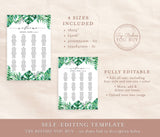 Tropical Editable Seating Chart Sign | Printable Seat Arrangement Watercolor Leaves Wedding Poster