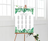 Tropical Editable Seating Chart Sign | Printable Seat Arrangement Watercolor Leaves Wedding Poster