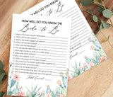 Fiesta Bridal Trivia Editable Game | Succulent Desert Cactus, Customizable Self-Editing Template