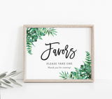 Printable Tropical Favors Sign | Wedding Reception Baby Bridal Shower Gift Favors Sign