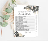 Tropical Bridal Trivia Editable Template | How Well Do You Know the Bride-to-Be Game