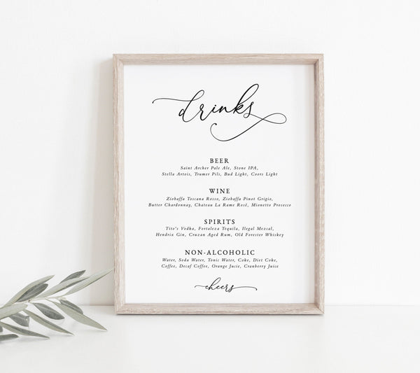 Editable Wedding Bar Sign Template | Minimalist Wedding Drinks Sign 