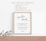 Editable Signature Drinks Sign Template | Minimalist Wedding Bar Sign Template
