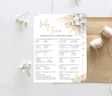 Baby Trivia Shower Game Template | Editable Pampas Grass Baby Shower Game