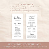 Minimal Wedding Program Template | Printable Order of Service