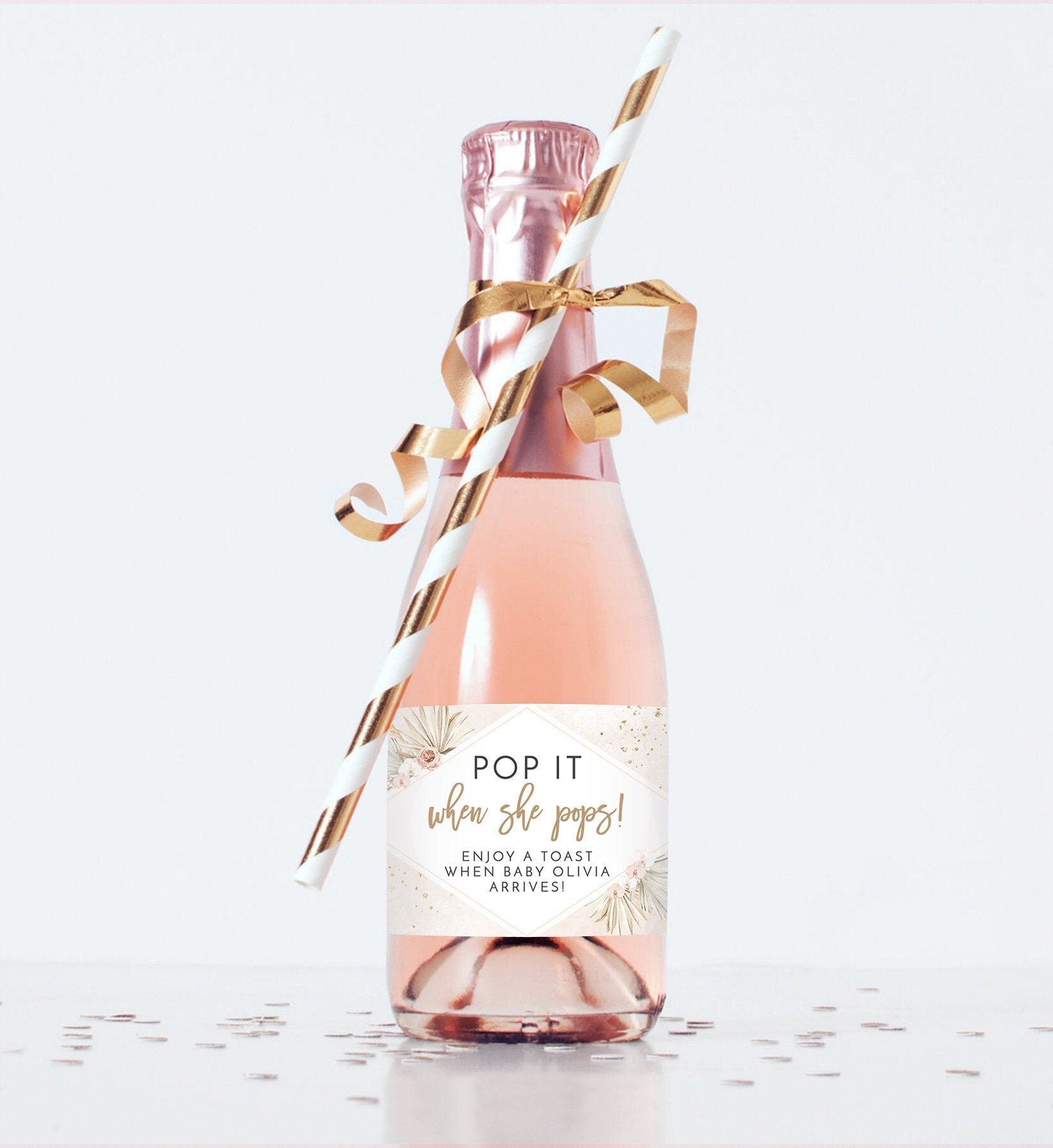 Minimalist Baby Shower Champagne Label, Wine Label, Simple, Modern, Canva  Template, Mini Prosecco, Pop It When She Pops, Printable, BSMN01 