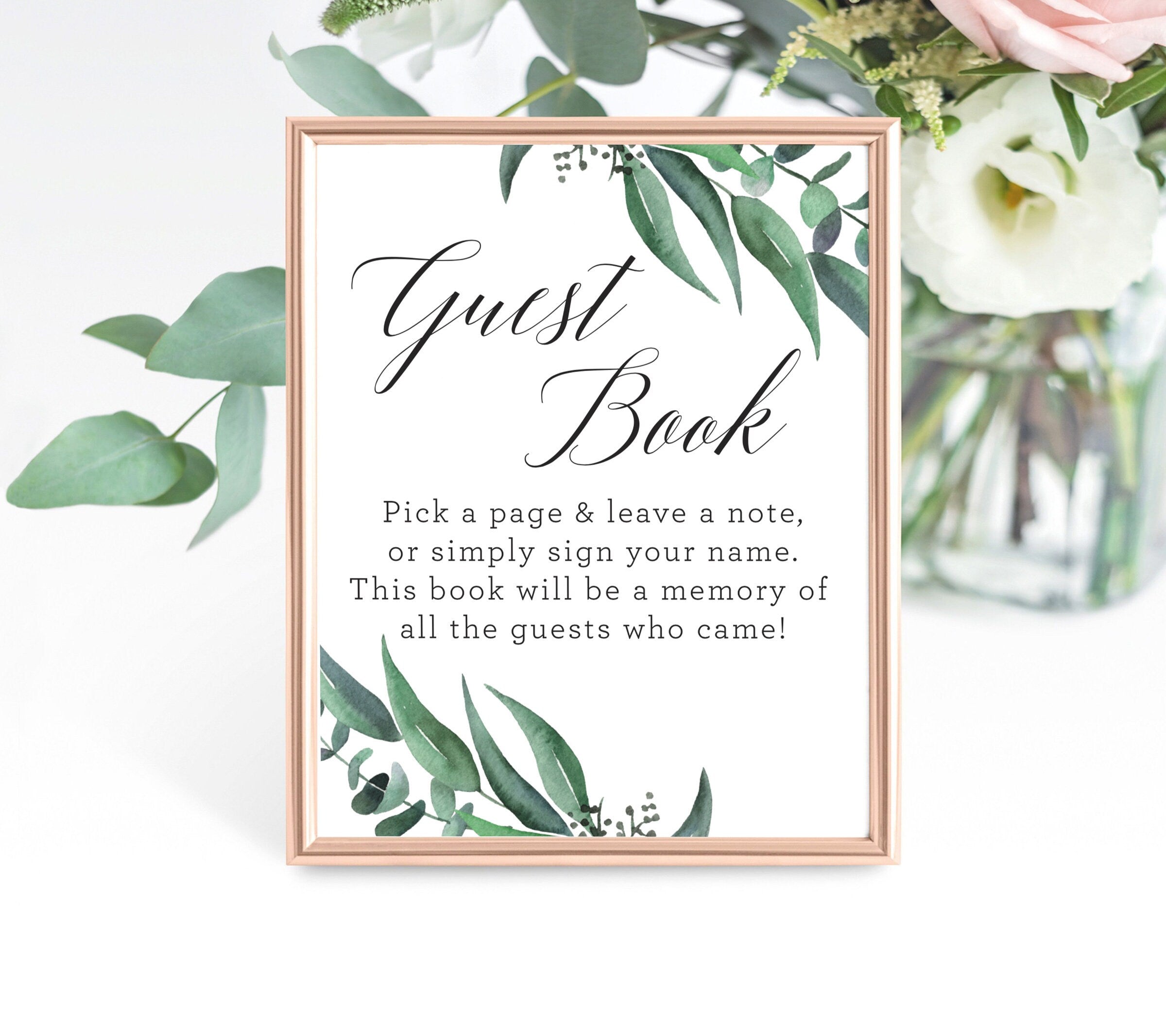 Printable Guest Book Sign Eucalyptus Watercolor Baby Shower Greenery