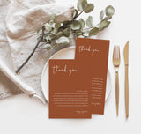 Burnt Orange Thank You Letter | Minimalist Wedding Napkin Note