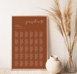 Terracotta Wedding Seating Chart | Burnt Orange Seating Chart