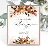 Rustic Fall Wedding Sign Template | Autumn Wedding Custom Sign
