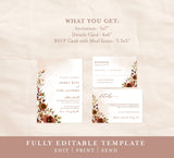 Rustic Fall Wedding Invitation Template | Autumn Wedding Invite