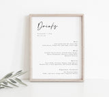 Minimalist Drink Menu Template | Printable Cocktail Menu